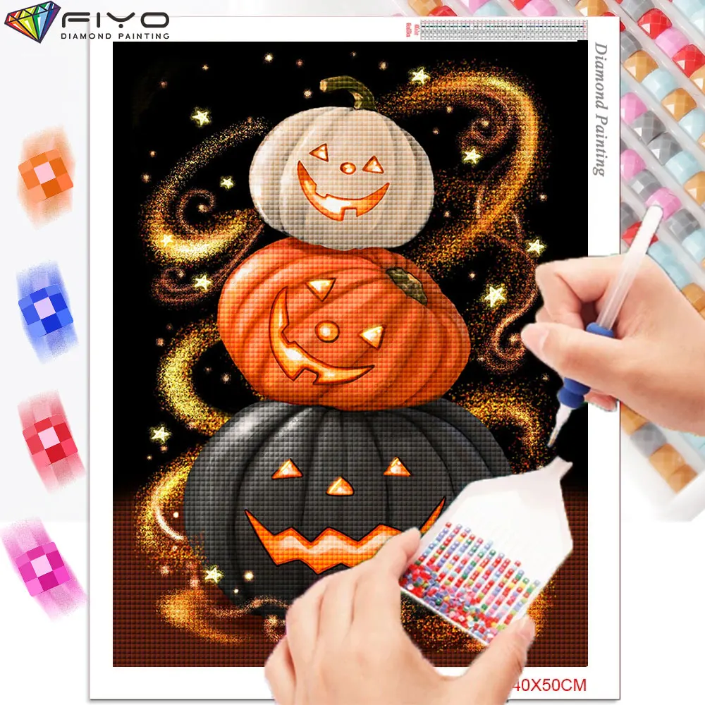 Diamond Painting New 2022 Halloween Full Square Drill Cartoon Embroidery Cross Stitch Kit Pumpkin Rhinestone Picture Home Decor