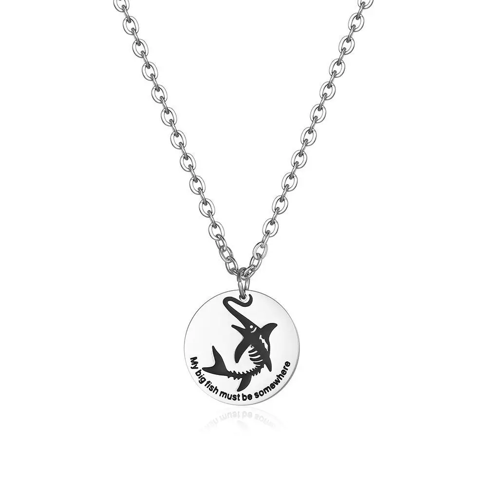 Design Old Man and The Sea Small Round Pendant Necklace Unisex Inspirational Titanium Steel Sweater Chain Jewelry