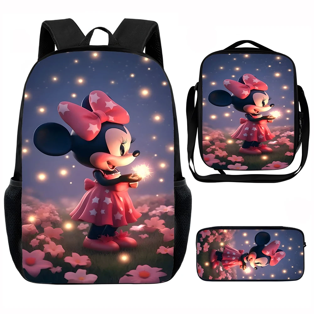 

Cute M-minnie Mouse Child School Backpack with Lunch Bags ,Pencil Bags ,School Bags for Boys Girls Best Gift