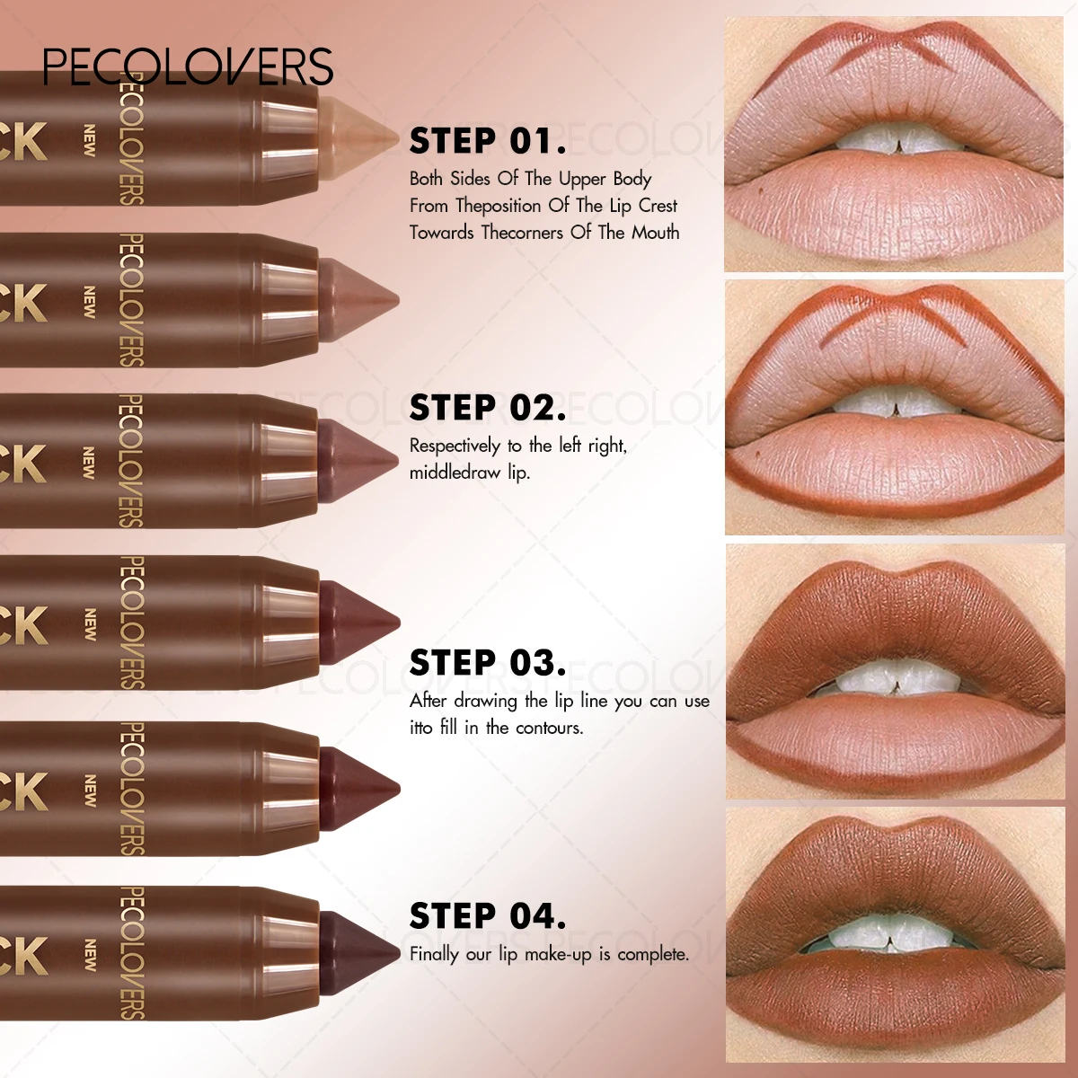 1pc lápis de batom fosco à prova dwaterproof água-batom matiz de contorno, caneta lipliner de copo antiaderente, acabamento fosco de longa duração