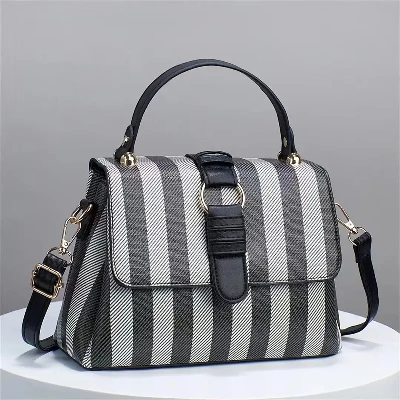 Korean Style PU Check Tote Bag for Women 2024, Large Crossbody Shoulder Bag with Inner Pockets