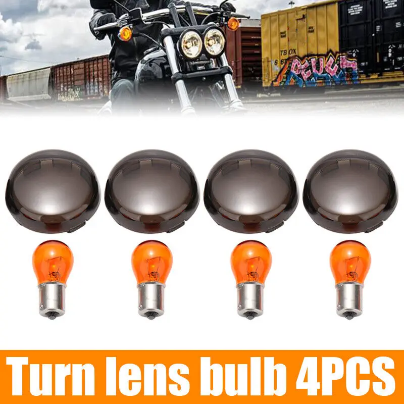 4pcs Smoke Turn Signal Light Lens+Bulbs Fit For Harley Softail Dyna Sportster