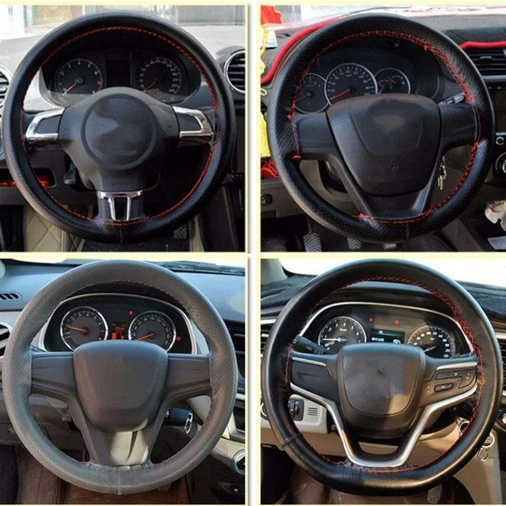 Microfiber Leather Steering Wheel Cover Soft Texture Durable Construction Hand-Stitched Steering Wheel Cover Breathable Material
