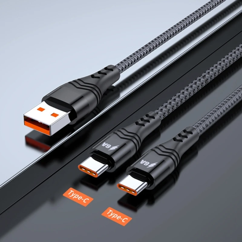 Kabel Data Ponsel Tipe C Ganda 1.2/1.5/2M Kabel Pengisi Daya Cepat Kabel Pengisi Daya Dua Dalam Satu untuk Ponsel/Tablet