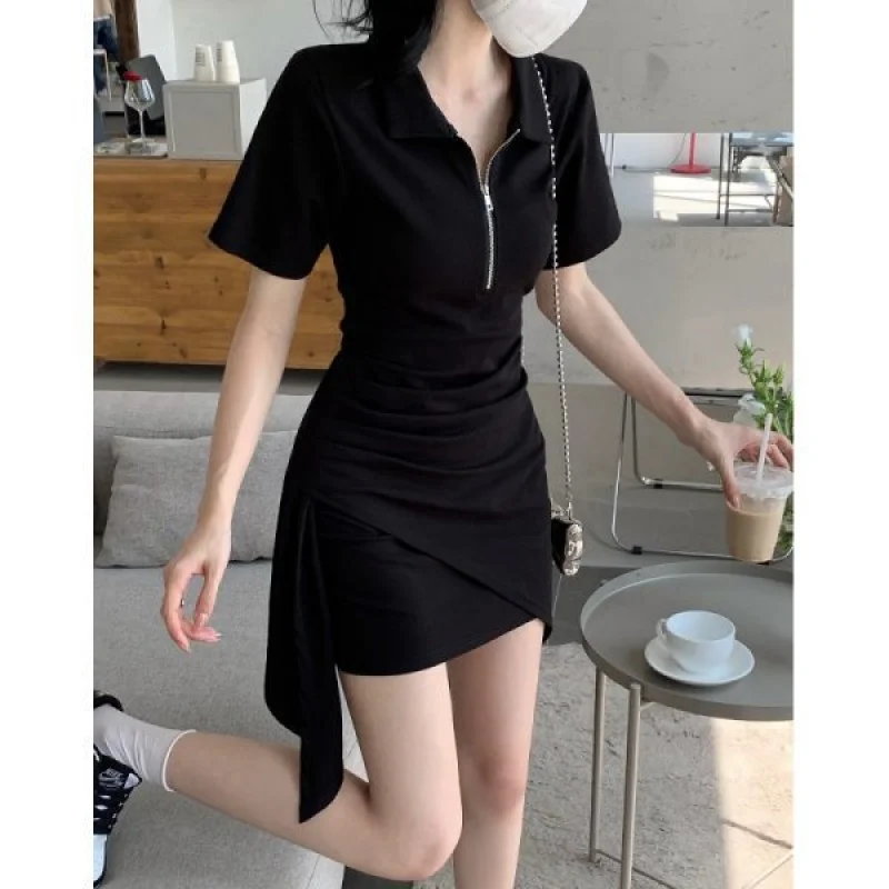 

French Style Summer Elegant Dress2025New Style Petite Waist-Cinching Slimming Irregular Bodycon Skirt for Women