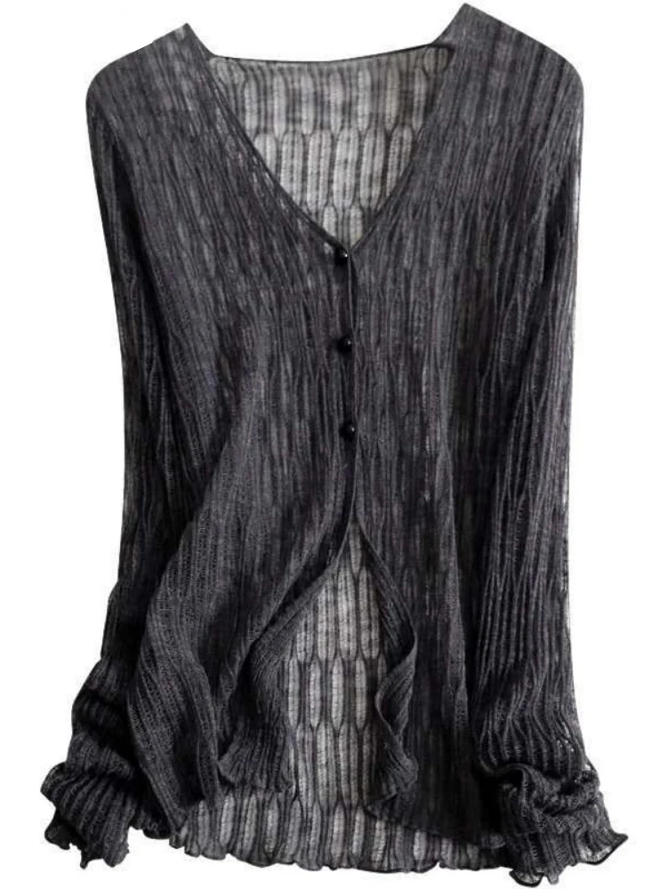 Cárdigan estético Y2k para mujer, ropa informal suelta lisa, Tops tejidos, Tops informales Harajuku con una botonadura Grunge, 225