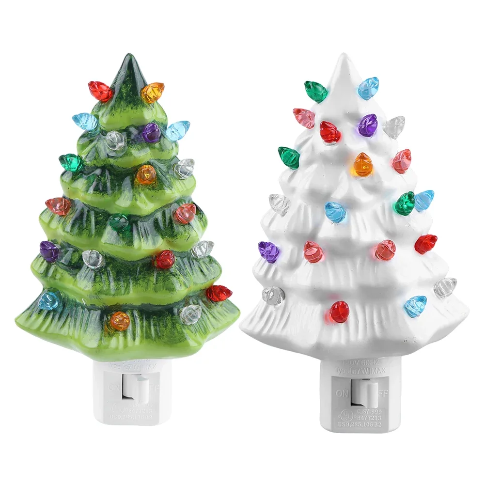 Resinous Christmas Tree Night Light Two Colours Ceramic Christmas Tree Bedside Lamp Mini Christmas Tree Bedside Lamp
