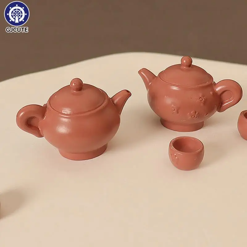 1set 1/12 Dollhouse Simulated Teapot With Cups Set Miniature Kitchen Decoration Dolls House Accessories