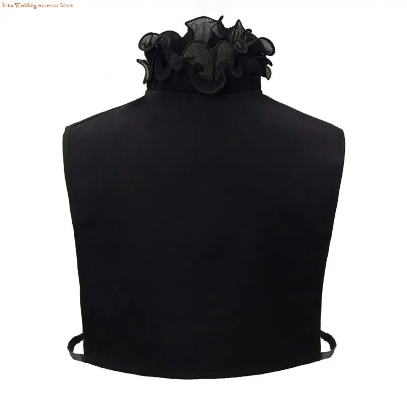 G92D Fashionable Faux Collar With Wrist Cuffs Fake Sleeves For Women Decorative Ruffle V Neck Half Shirt Blouse Layering Set