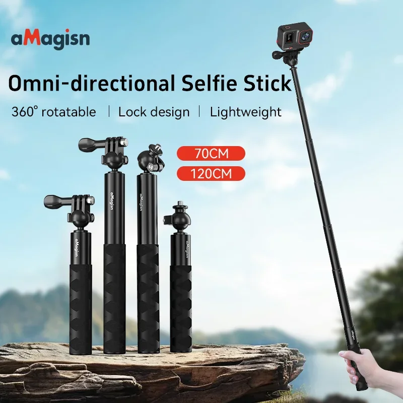 aMagisn Omni-directional Selfie Stick for Insta360/DJI/GoPro 360° Rotation Aluminum Alloy Selfie Stick Accessories image 3
