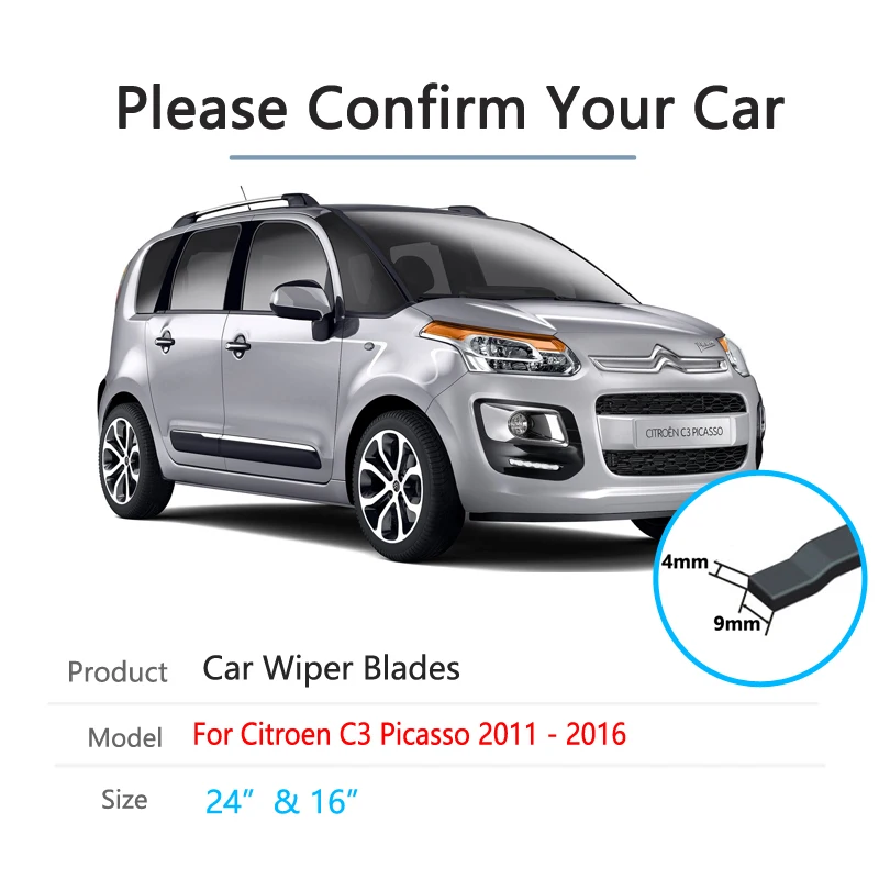 For Citroen C3 Picasso 2011 2012 20113 2014 2015 2016  Front Windscreen Windshield Wipers Car Accessories Washer Car Wiper Blade