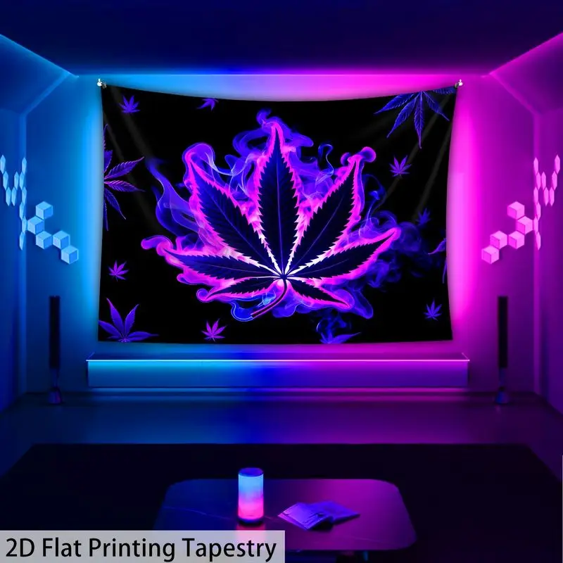 VIKAMA Blacklight Leaf Tapestry Neon Purple Pink Smoke Trippy Wall Hanging UV Reactive Stoner Indie Room Decor Poster