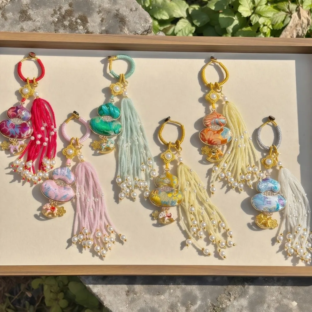 Luxury Brocade Gourd Pendant Horse Beads Tassels Chinese Traditional Key Chain Jewelry Bag Hangings Embroidered Cat Key Ring