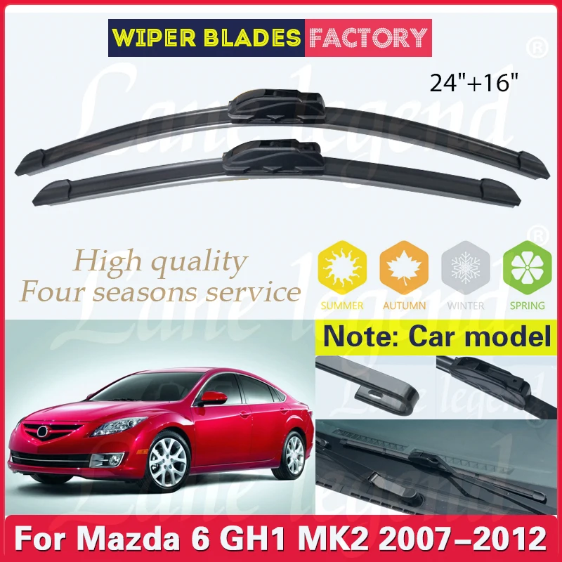 

For Mazda 6 GH1 MK2 2007 - 2012 Wiper Front Wiper Blades Windshield Windscreen Clean Window Rain Brushes 24"+16" Car Accessories