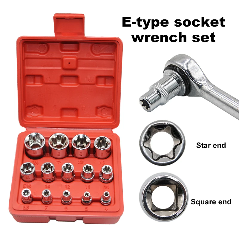 

Набор из 14 предметов: торцевые ключи E-типа (звездообразные) для авторемонта, инструмент для автосервиса