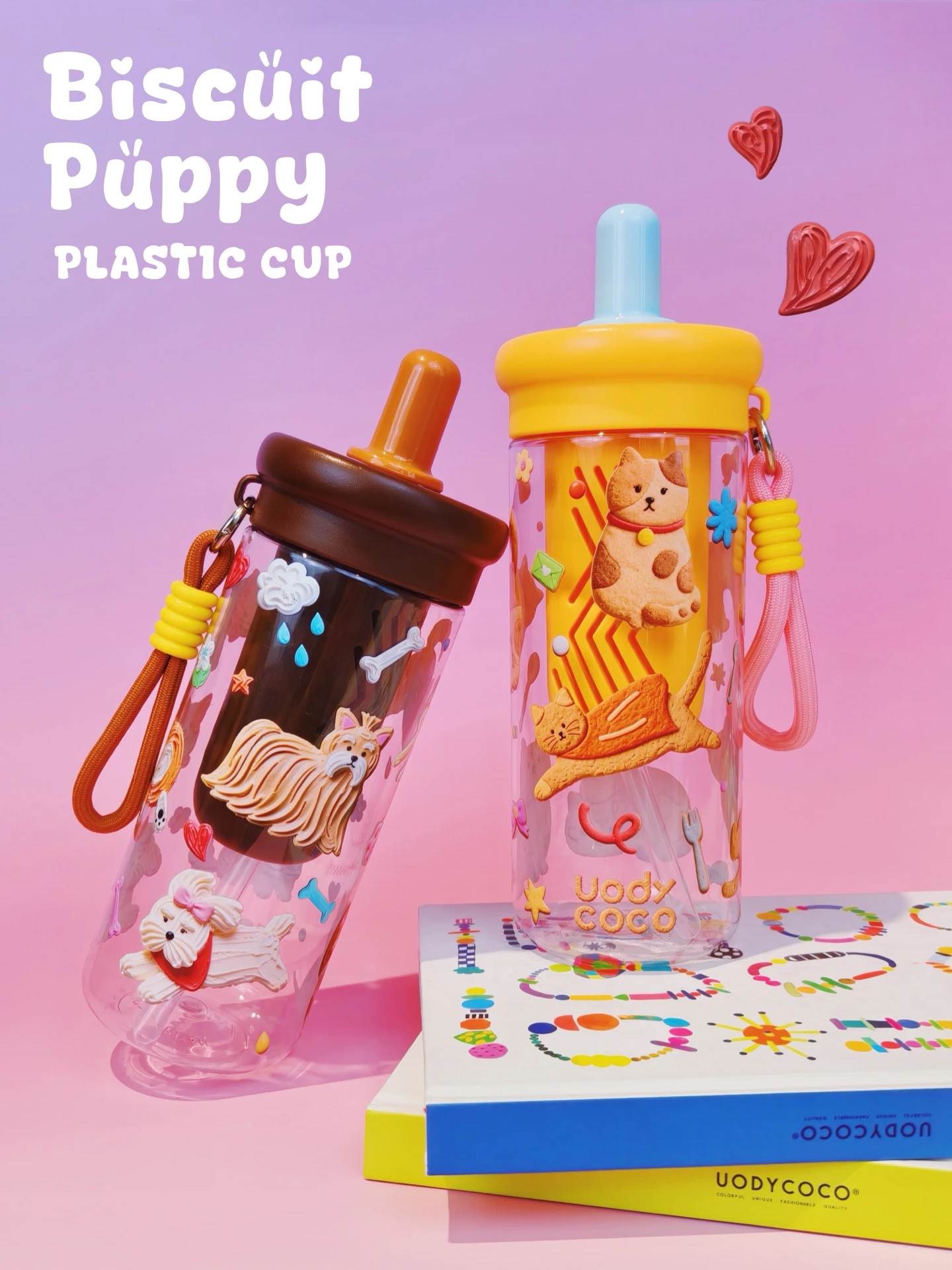 Portable Large Capacity Tritan Plastic Straw Cup with Handle Children's Convenient Carry-On Water Cup Cute Macaron Color Design