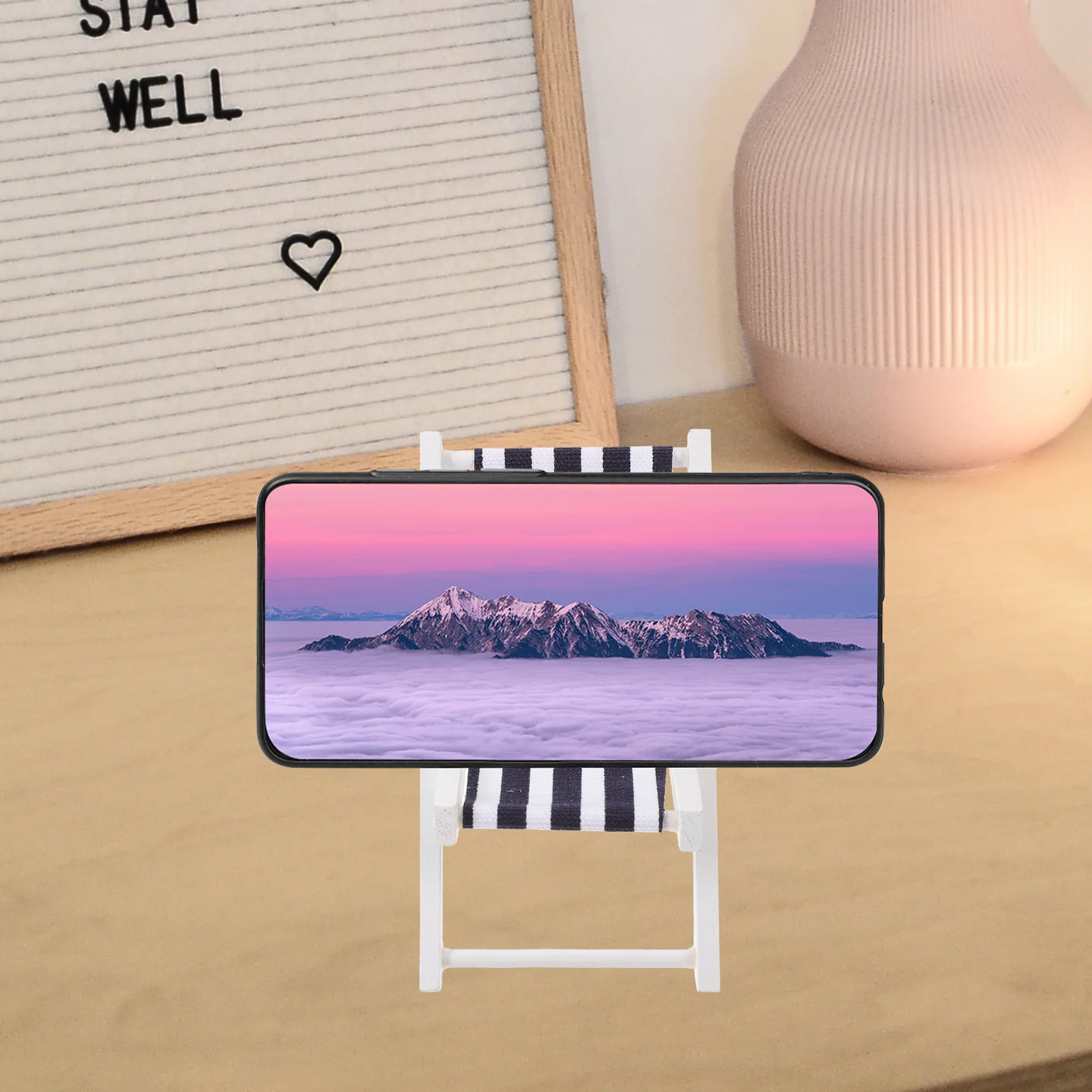 

Miniature Mediterranean Style Beach Chair Decor Folding Wooden Chair Ornament Indoor Outdoor Table Desktop Adornment