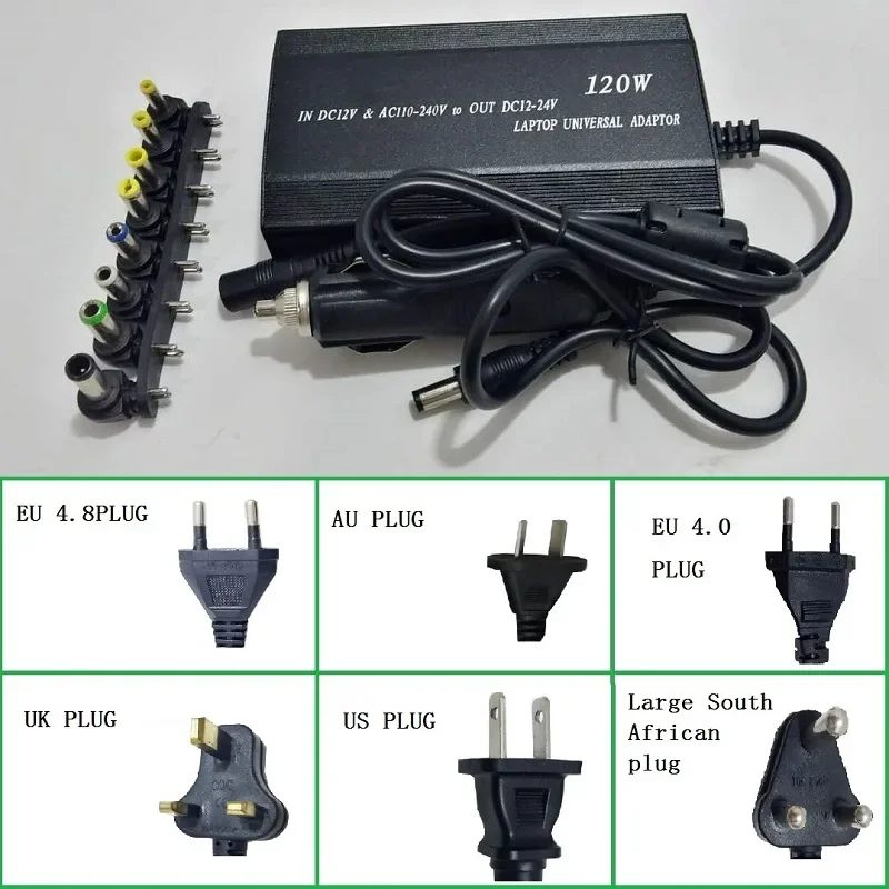 Multi-type 120W Power Supply Car Charger Laptop Adapter For ACER/HP/DELL/Samsung/Lenovo/Asus 12V/24V  5V 2-5A