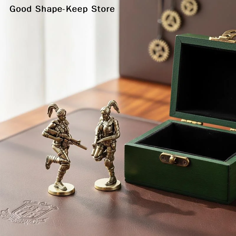 dailySolid Brass Special Forces Female Soldier Figurine Vintage Mini Metal Statue for Living Room Office Decor Collectible