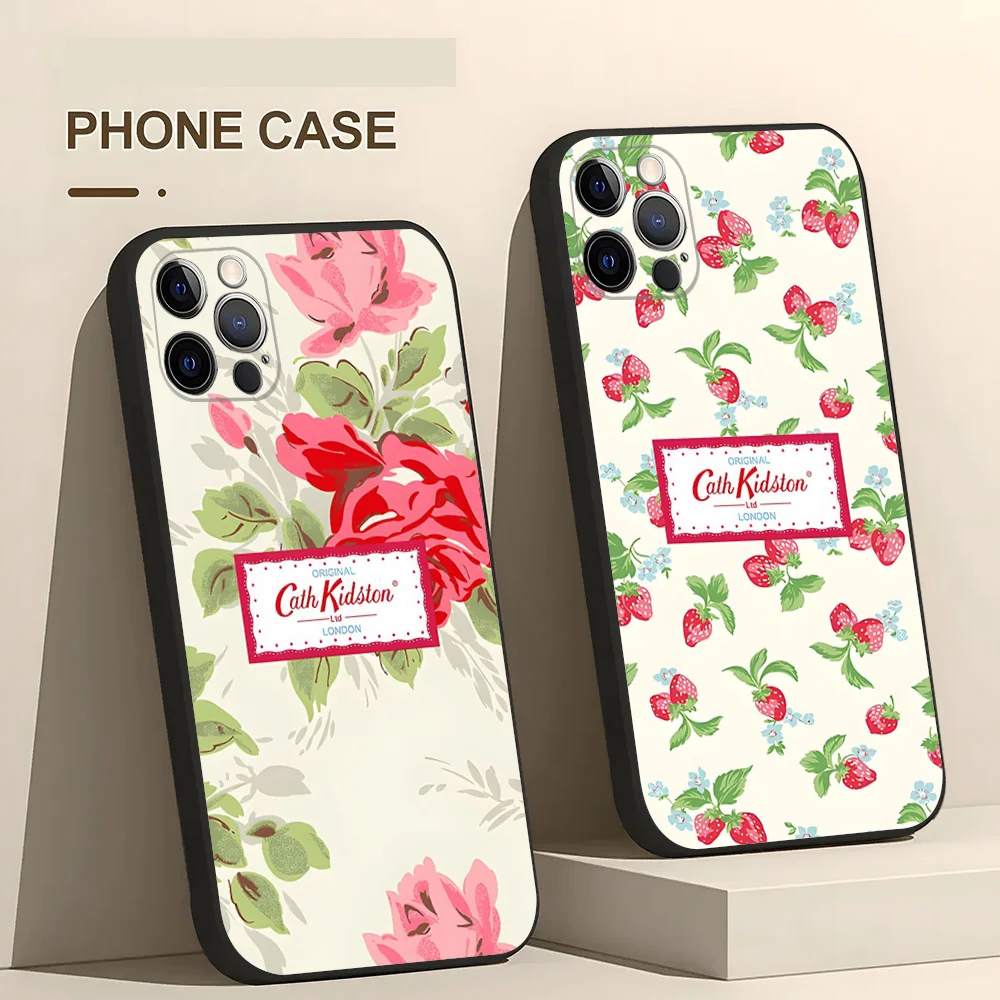 Women Fashion C-cath Kidston Phone Case 2023 For IPhone 15 14 12 13 11 Pro Max Mini X XR XS Max 7 8 Plus New Black Silicon Cover