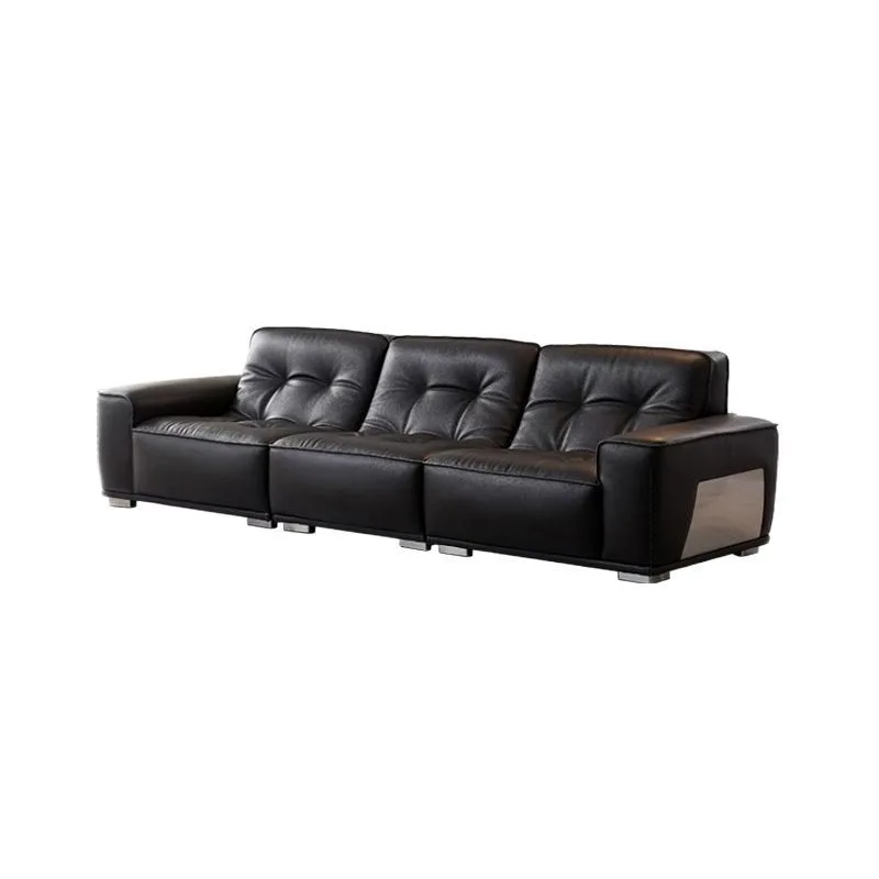 

Italian leather sofa living room first layer cowhide art black small apartment sofa