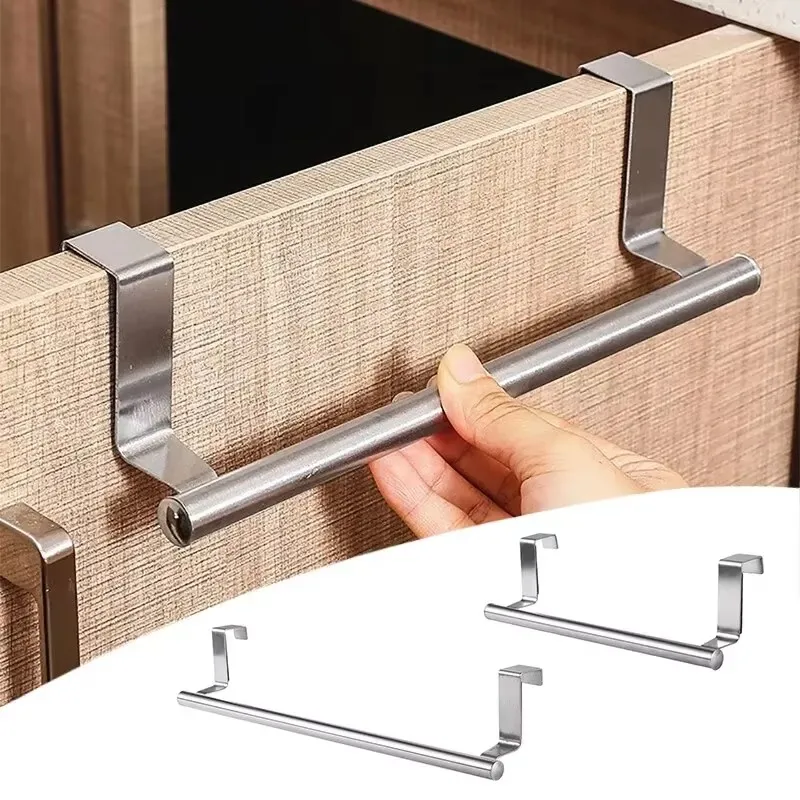 1/2pcs Tainless Steel Bathroom Kitchen Cabinet Door Rag Shelf Dishcloth Hanger Single Pole Towel Rack Over Door Back Type Holder
