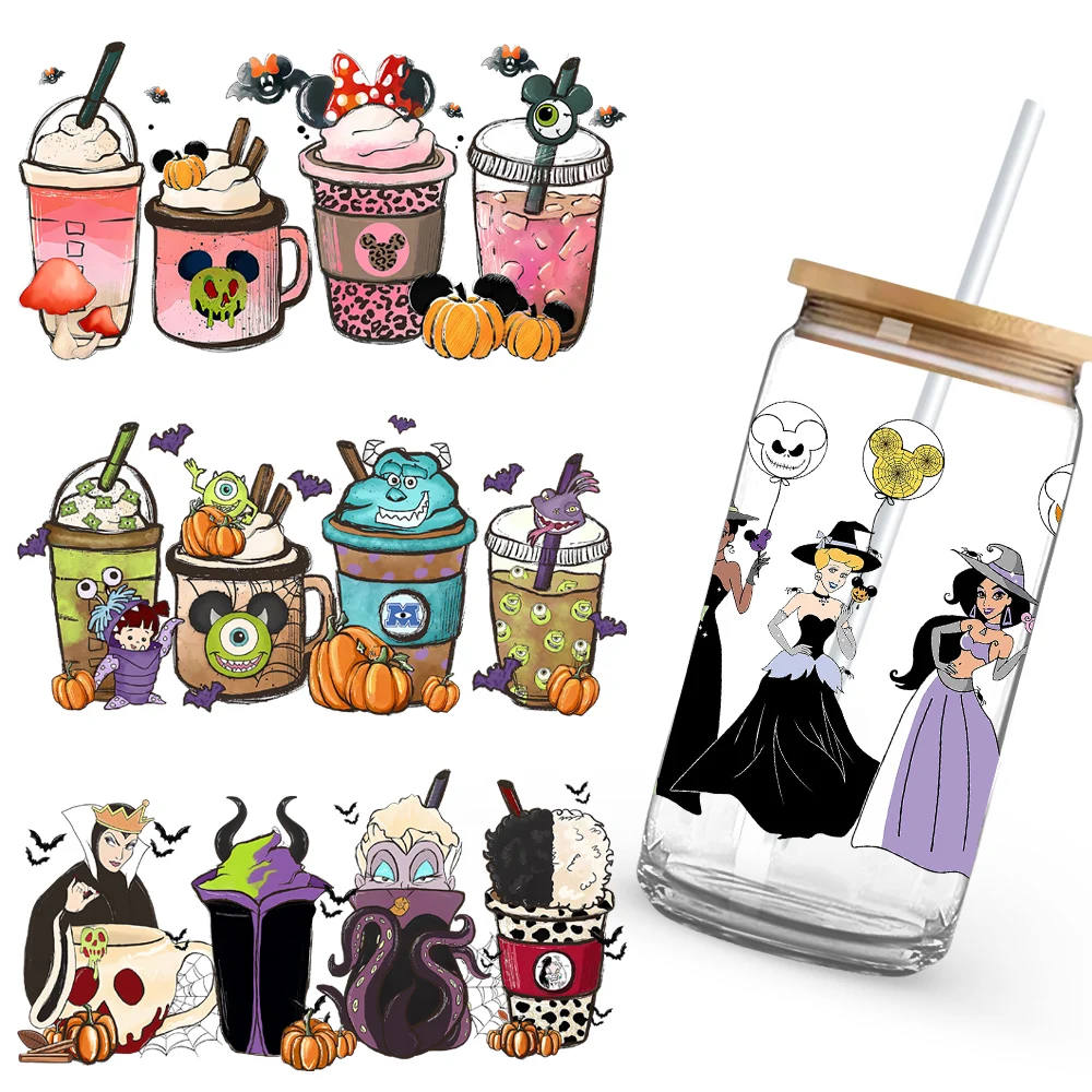 Princess Stitch Mickey Halloween Trick Treat Souvenir UV DTF Cup Wrap Self-Adhesive Individualized Cup Adornments