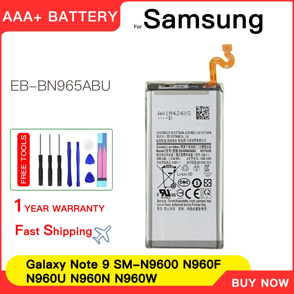 

Genuine New EB-BN965ABU Battery For Samsung Galaxy Note9 Note 9 N960U SM-N9600 SM-N960F N9600 SM-N965F Batteria+Tools