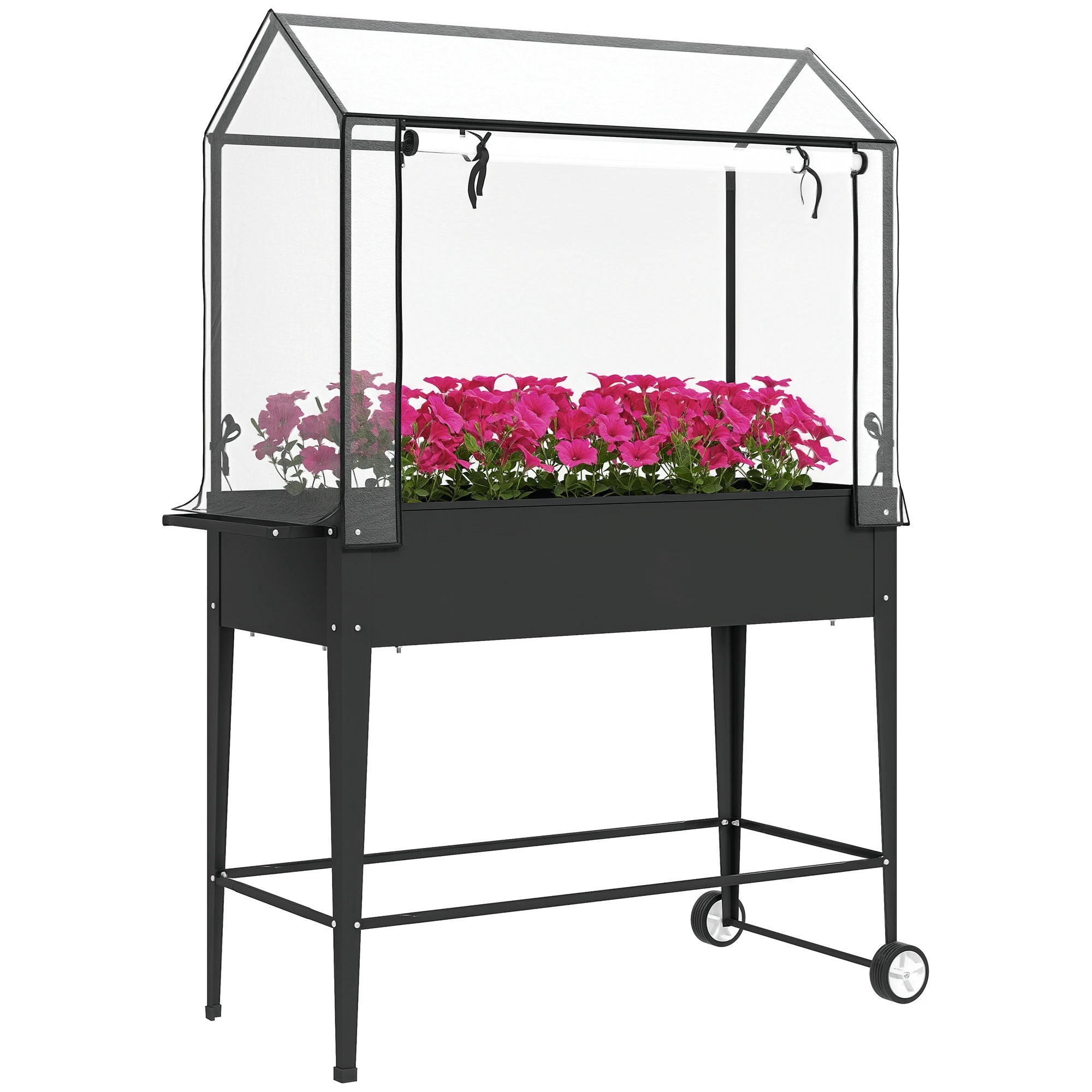 Carré potager sur pieds avec bâche en PVC jardinière surélevée avec roues trou de drainage 100 x 45 x 152 cm noir