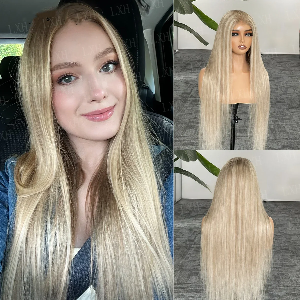 Long 24Inch 180%Density Highlight Blond Straight HD Lace Frontal Wigs Hair Pre Plucked Hair Wigs For Women Baby Hair Deep Part