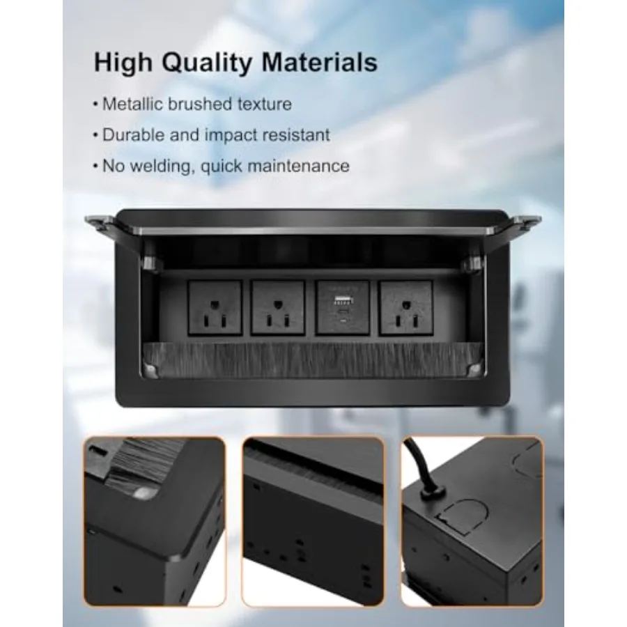 Conference Table Hub Power Outlet with 3 AC Power Outlets and USB Fast Charging 9.8FT Power Cord Embedded Outlets Heavy-Duty De