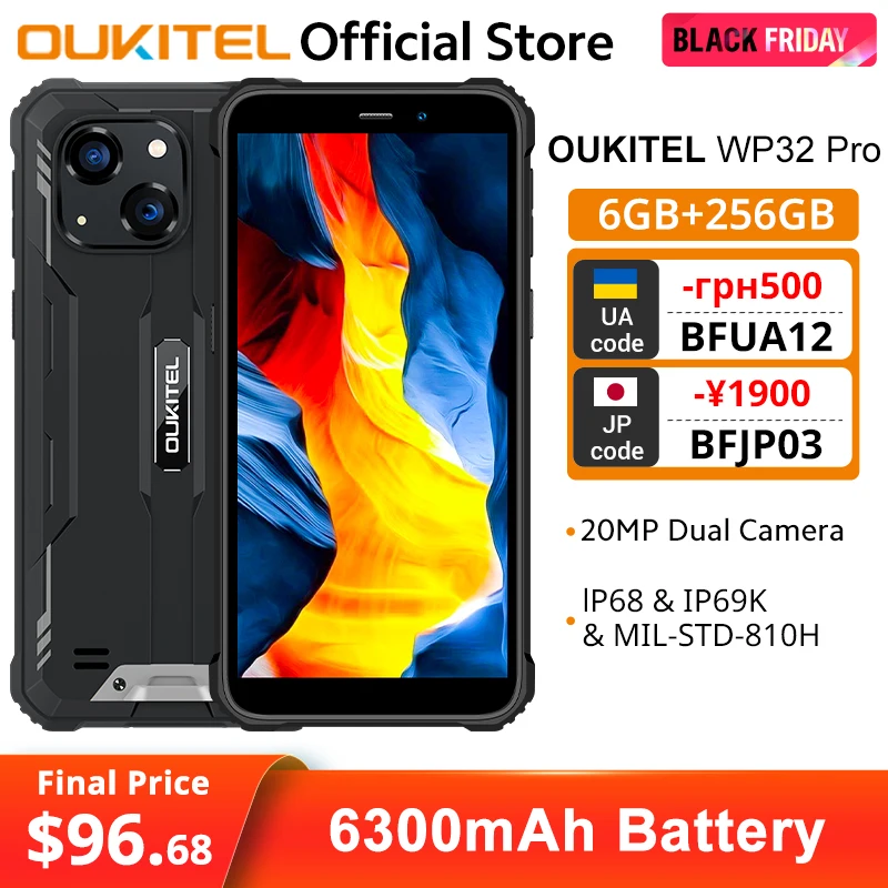 Oukitel WP32 pro прочный смартфон глобальная версия 6" HD 6 ГБ+256 ГБ 6300 мАч восьмиядерный мобильный телефон 20 МП сотовый телефон