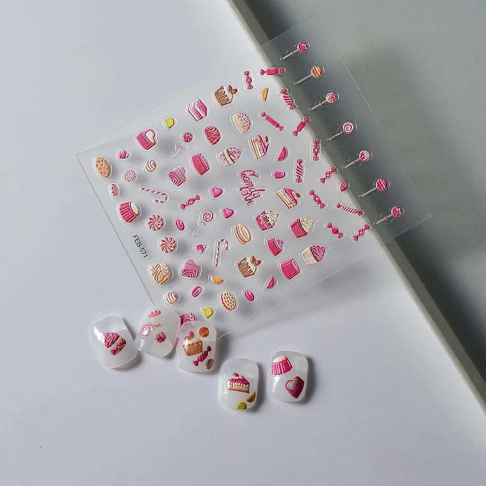 5D Pink Dessert Nail Art Stickers Sweet Cup Cake Candy Nail Decal Samoprzylepna naklejka na zdobienie paznokci Manicure Decorations