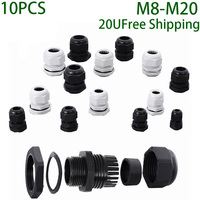 10PCs Waterproof Cable Gland Black Plastic Seal Joint Nylon M8 M10 M12 M16 M20 M25 M32 IP68 White Cable Fixing Nylon Connector