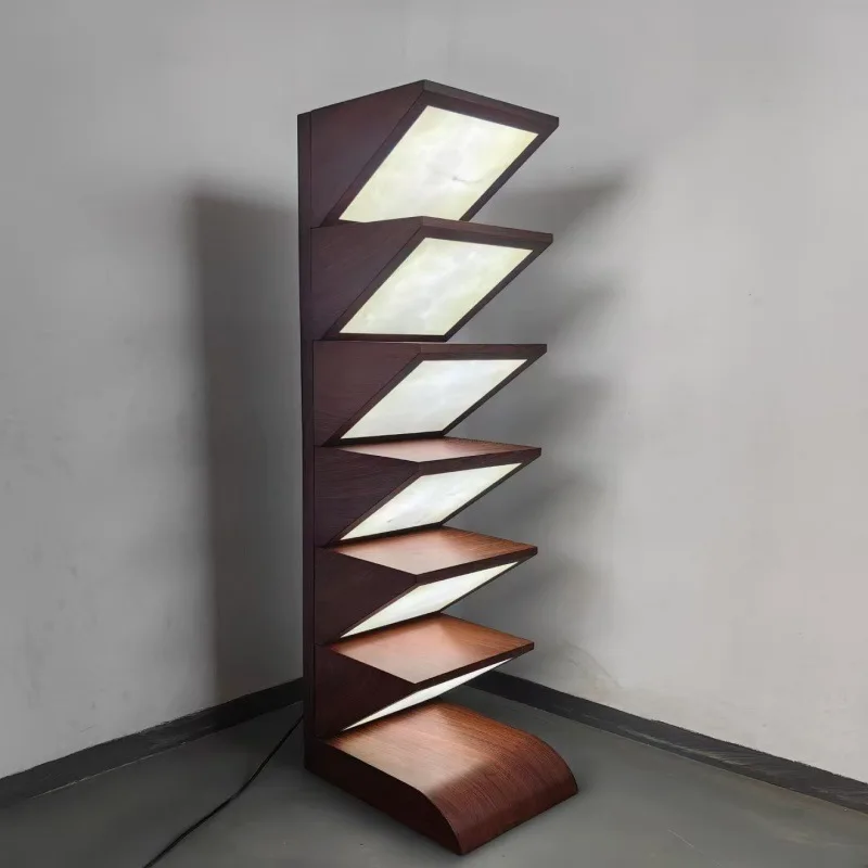 

Flowing water villa floor lamp desk lamp designer model living room wood grain color wind vertical lamp