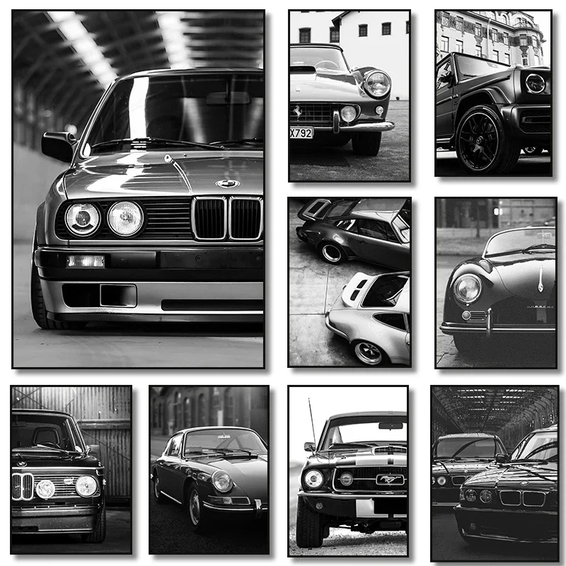 الموضة الحديثة جدار الفن بسيط أبيض وأسود سيارة فاخرة HD قماش المشارك يطبع غرفة نوم المنزل غرفة المعيشة الديكور جدارية