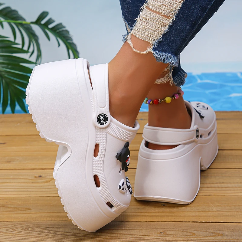 Fashion Women\'s Chunky Platform Sandals 2024 Summer Thick Bottom Diy Clogs Garden Shoes Women Closed Toe Non-Slip Beach Slides