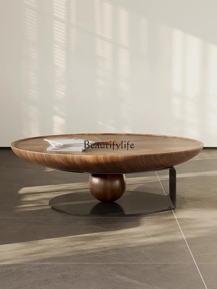 

Medieval style coffee table creative minimalist walnut round light luxury modern simple combination coffee table