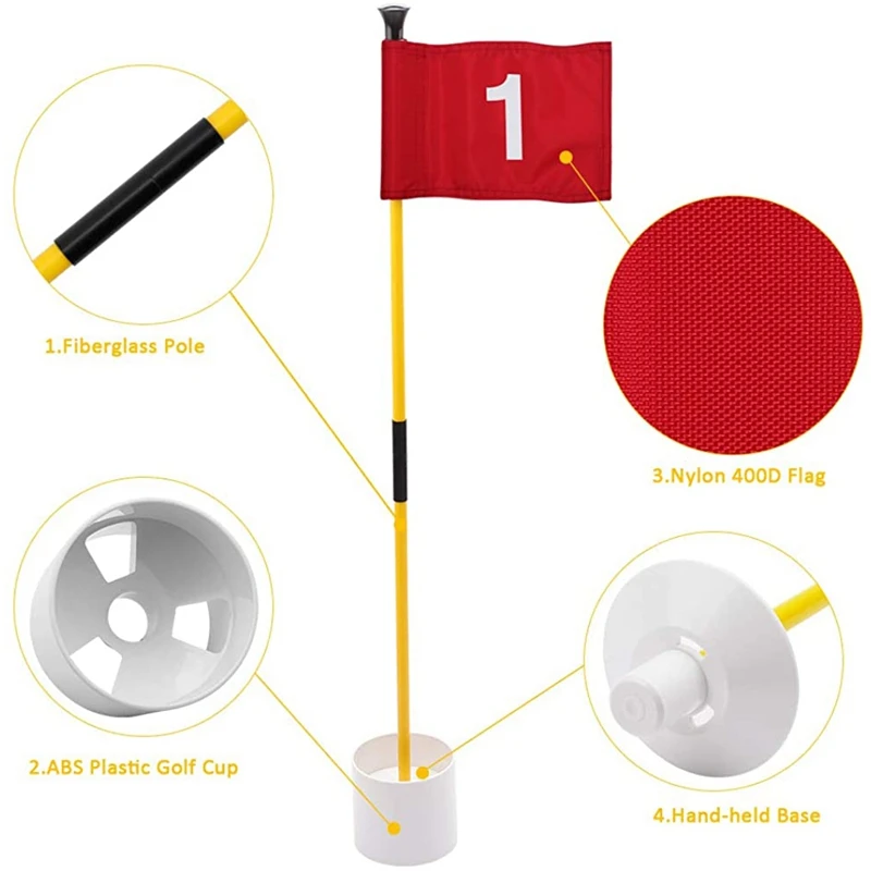 Golf Flagsticks Mini, Putting Green Flag For Yard Golf Pin Flags Hole Cup Set, Fiberglass Portable 2-Section Design