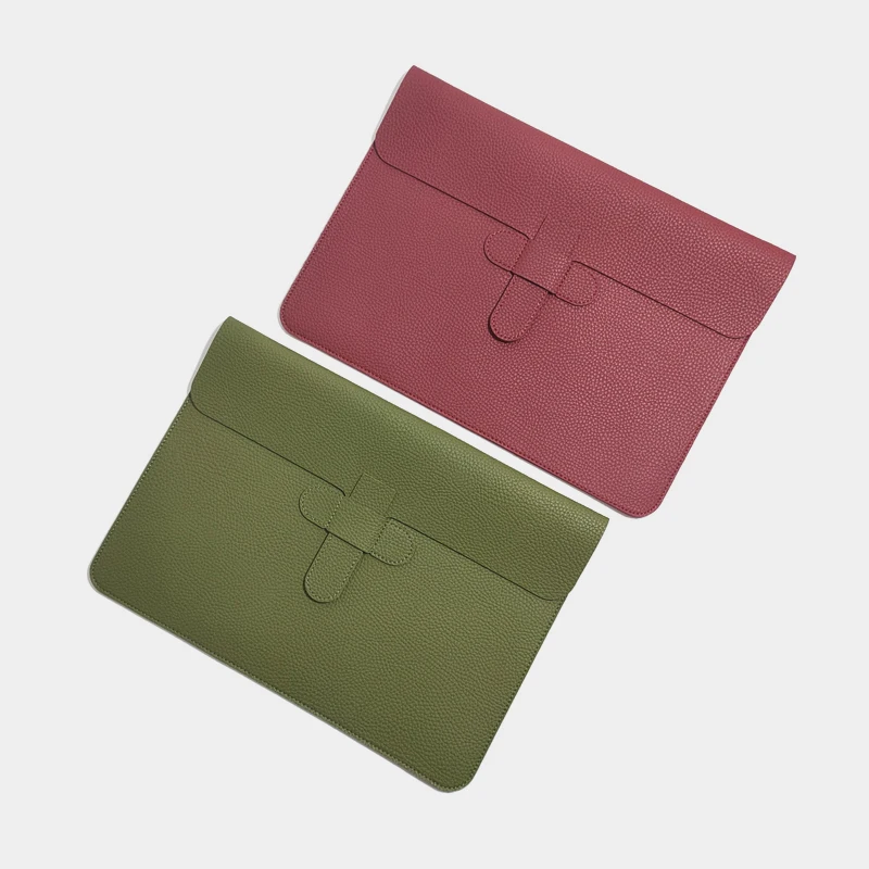 Bolsa de archivo de cuero Pu con estampado de lichi coreano, bolsa suave para computadora portátil, bolsa de documentos con nombre personalizado