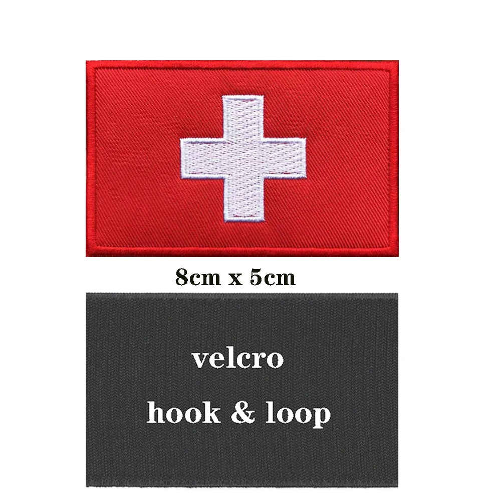 1PC Swiss National Flag Switzerland Armband Embroidered Patch Hook & Loop Or Iron On Embroidery  Badge Cloth Military