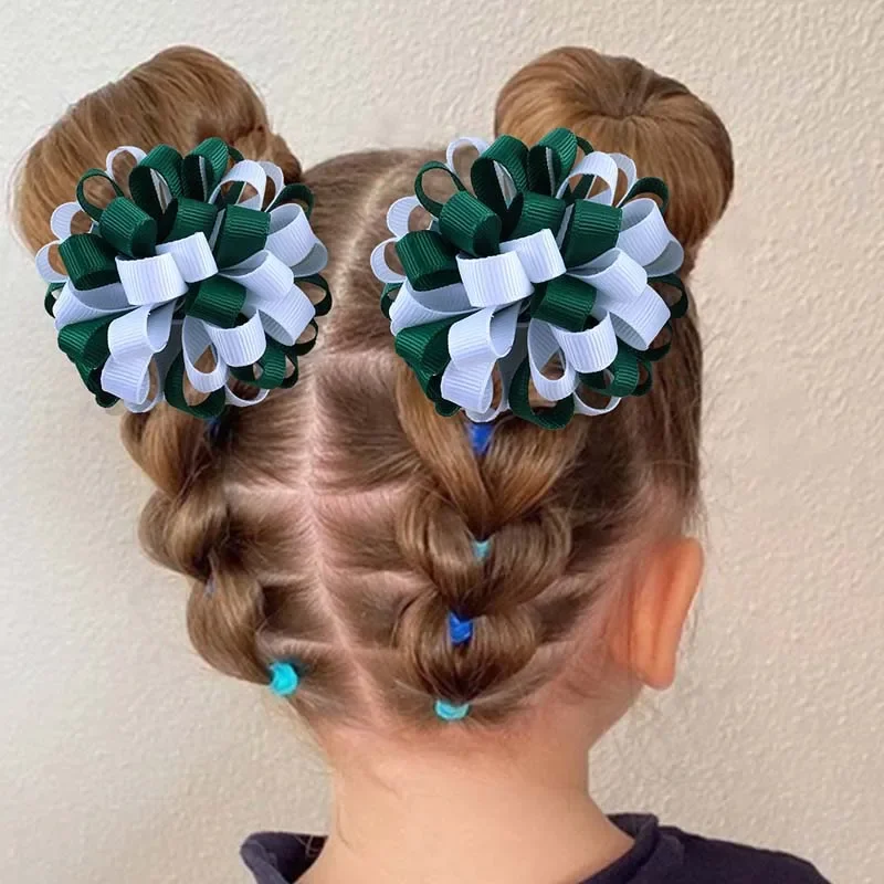 Ncmama 2 pezzi forcine per capelli con fiore a nastro fermagli per capelli a doppio colore ragazze Princess Hairpin Barrettes accessori per capelli