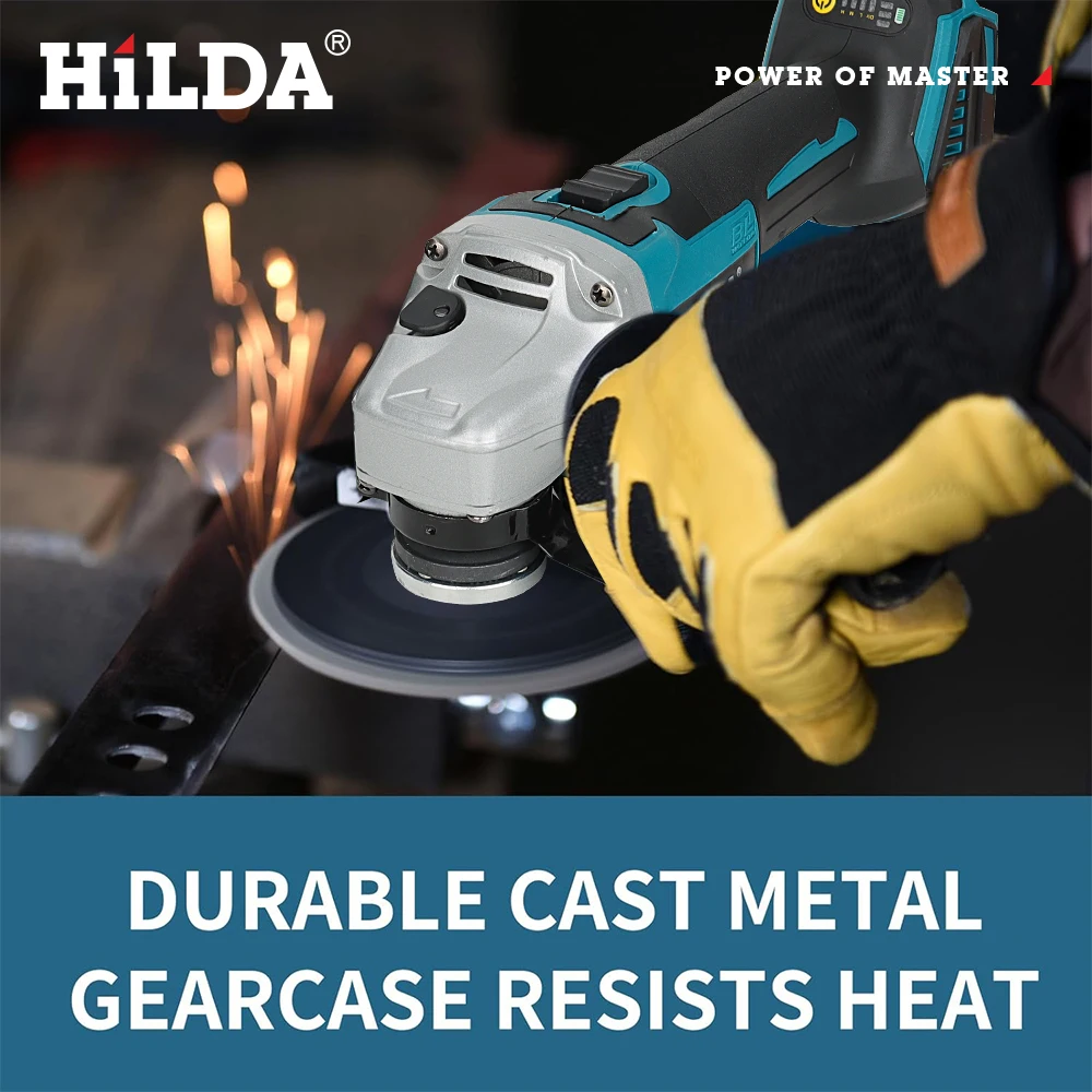 HILDA 125mm Brushless And Brushed Angle Grinder Cordless Grinding Machine Cutting Woodworking Power Tool For Makita 18V Battery image 6