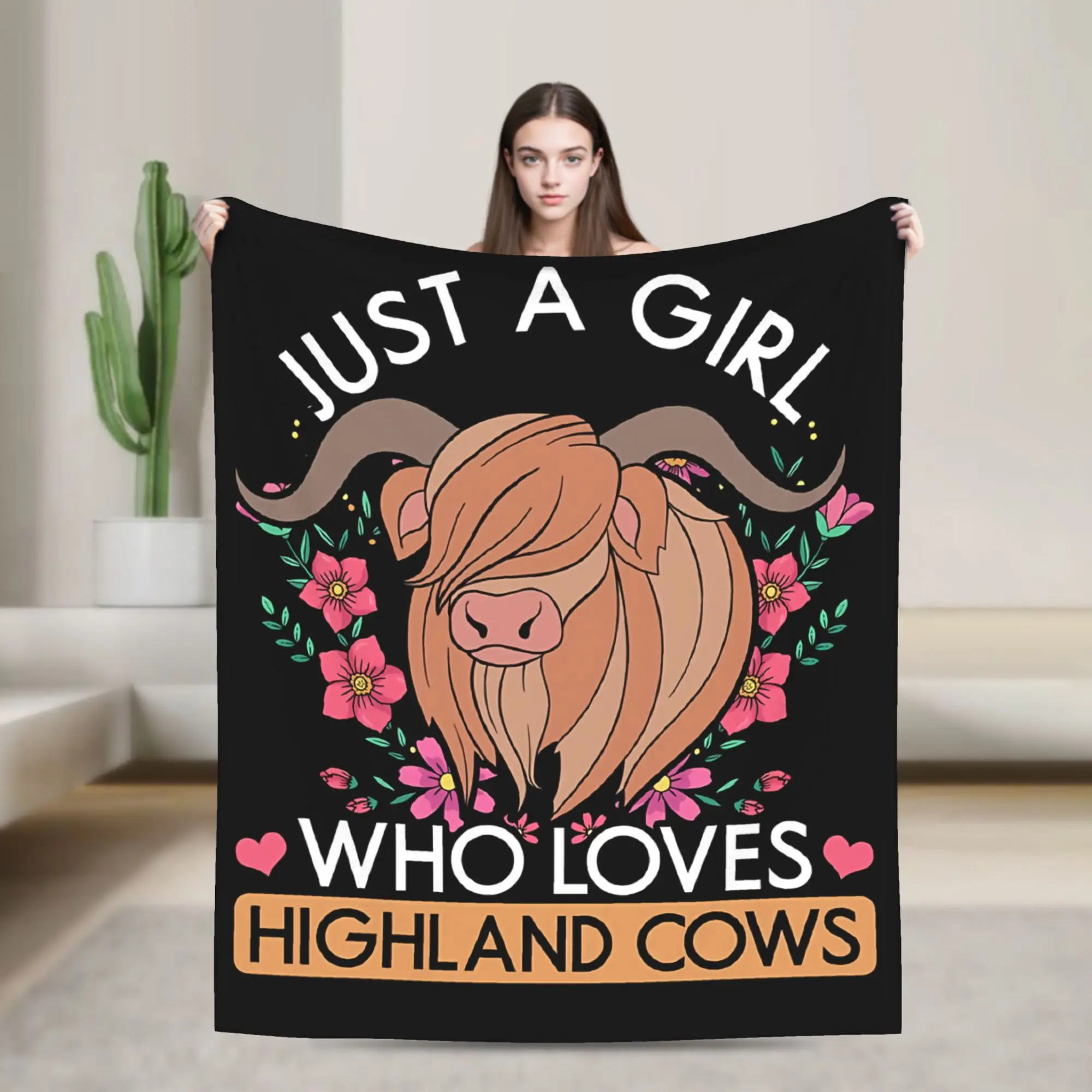 Just A Girl Who Loves Highland Cows Blanket Girls  Flannel Bedding Throws For Sofa Home Super Soft DIY Quality Bedspread Gift