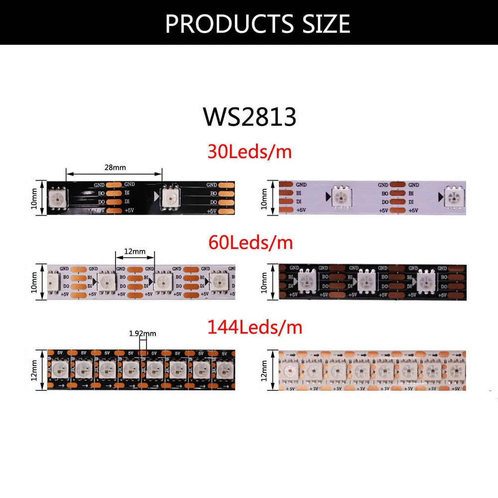 Imagem -02 - Atualizado Fita de Led com Pixels 30 60 144 Pixels Leds m Ws2812b Atualizado Preto Branco Pcb Ip30 65 67 Dc5v Ws2813 Ws2812b