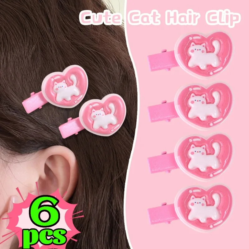 

Girls Pink Love Heart Hair Clips Cartoon Cat Hairpins Charms Duckbill Clips Sweet Kitten Headband Clip Fashion Hair Accessories