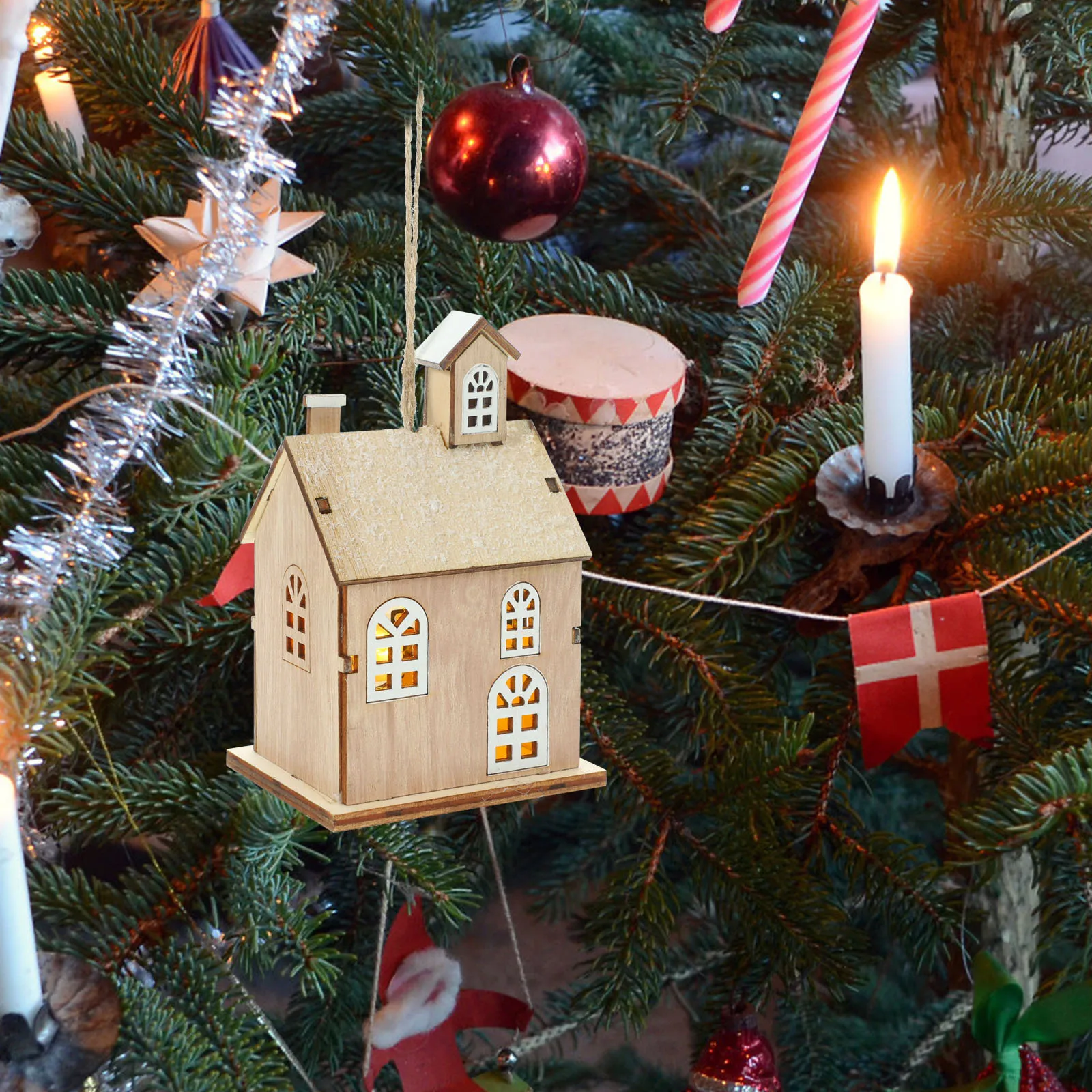 

Christmas LED Wooden House Pendant Luminous Xmas Tree Hanging Ornament Mini Xmas Desktop Ornament Christmas Gift