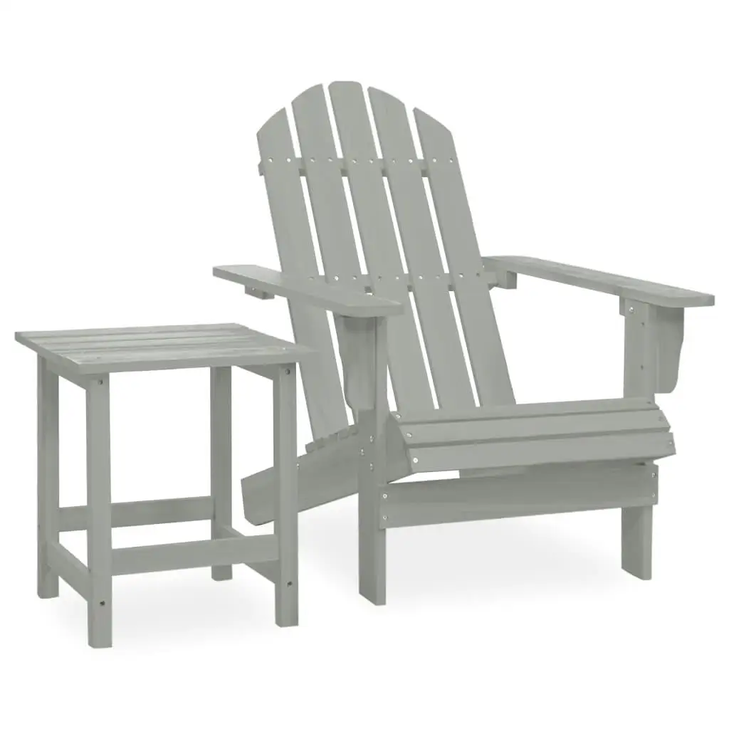 Grey Solid Fir Wood Adirondack Chair Set with Side Table - Perfect Outdoor Relaxation Furniture