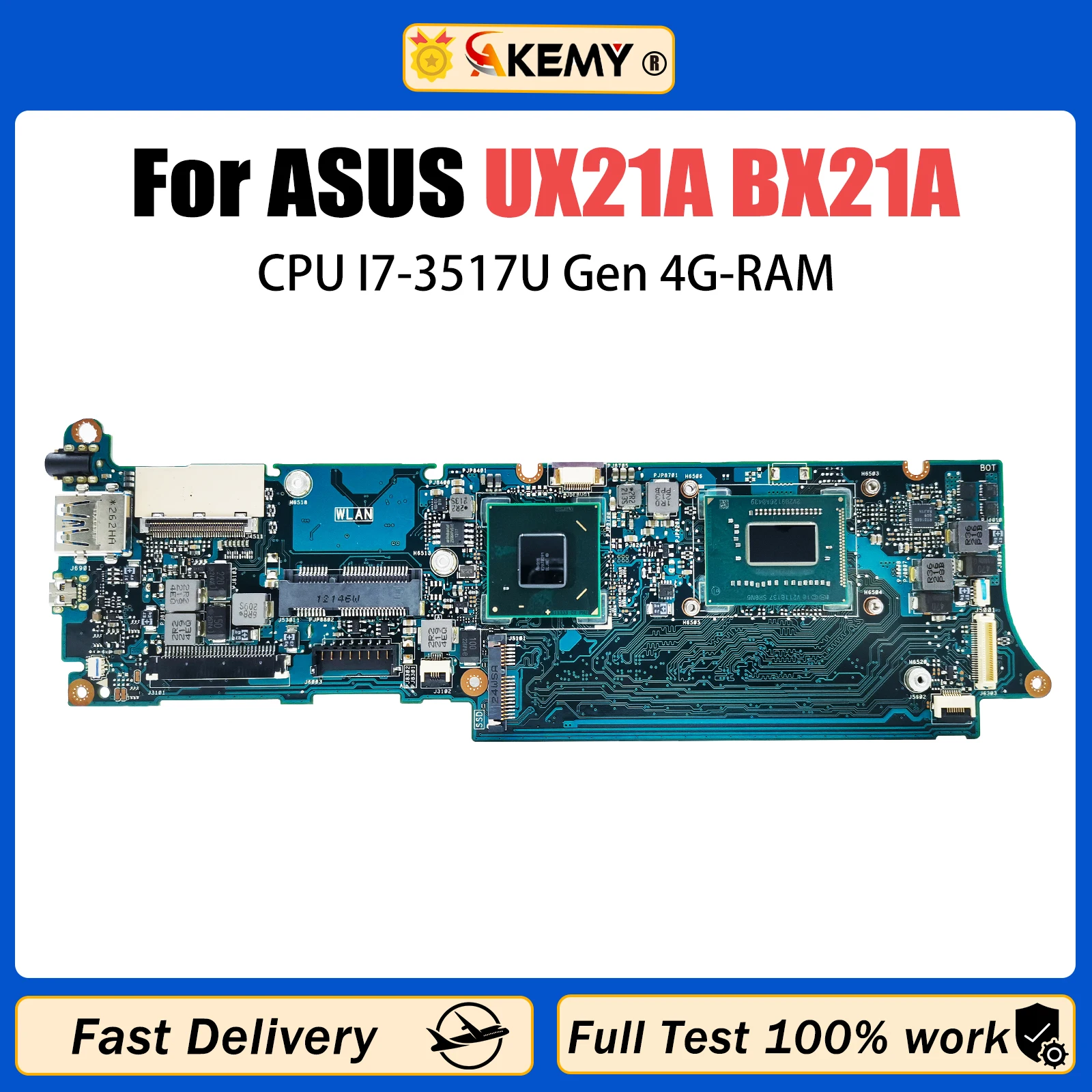 AKEMY Mainboard For ASUS UX21A BX21A Laptop Motherboard With CPU I7-3517U Gen 4G-RAM Notebook Maintherboard