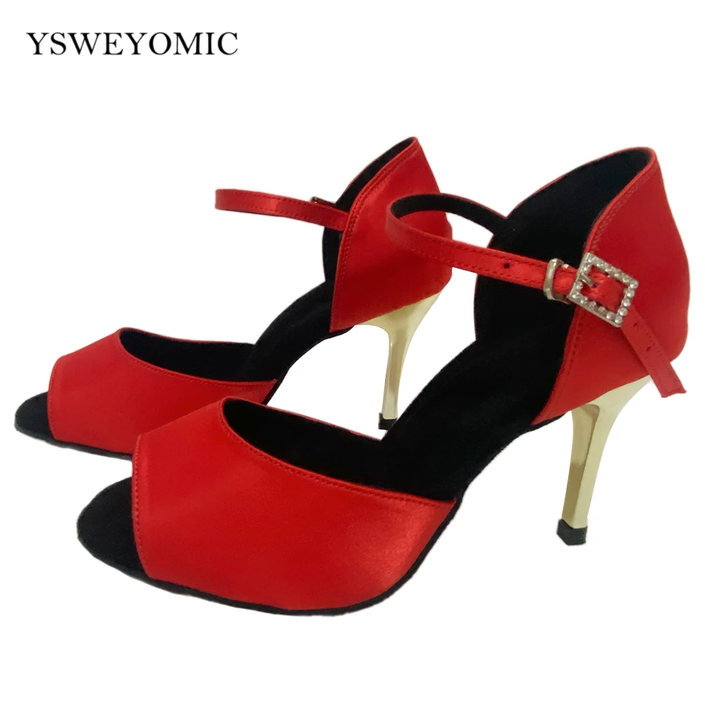 YSWEYOMIC Red Salsa Dance Shoes For Women 2023 Indoor Outdoor Sole Soft Red Satin Latin Ballroom Latin Dance For Girls